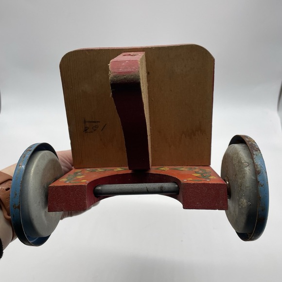 1920s RARE Gong Bell Wood Child Chair Pull Toy w/ Bear Dog Litho Graphics - Picture 5 of 5